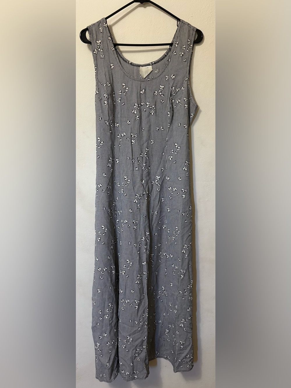 Vintage 90s Sleeveless Black & White Gingham butterfly Maxi Dress